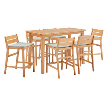 Modway Riverlake 7 Piece Outdoor Patio Ash Wood Bar Set EEI-3844-NAT-TAU-SET Natural Taupe