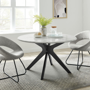 MODWAY Traverse 50" Round Performance Artificial Marble Dining Table Black White EEI-5508-BLK-WHI