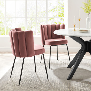 MODWAY Virtue Performance Velvet Dining Chair Set of 2 Black Dusty Rose EEI-4675-BLK-DUS