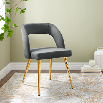 MODWAY Marciano Performance Velvet Dining Chair Gold Gray EEI-4680-GLD-GRY