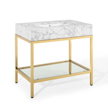 Modway Kingsley 36" Gold Stainless Steel Bathroom Vanity EEI-3997-GLD-WHI Gold White