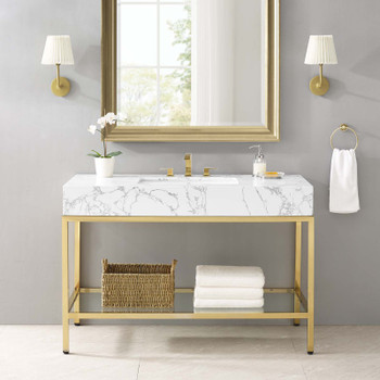Modway Kingsley 50" Gold Stainless Steel Bathroom Vanity EEI-3999-GLD-WHI Gold White
