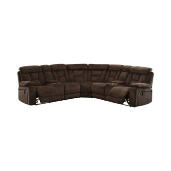 Furniture of America IDF-6773BR-SEC Bronson Transitional Chenille Fabric Reclining Sectional with Cup Holders in Brown