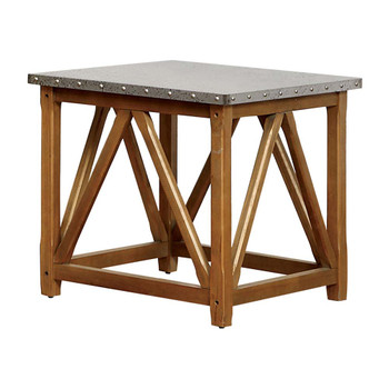 Furniture of America IDF-4533E Lori Industrial Wood Nailhead Trim End Table
