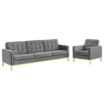 Modway Loft Gold Stainless Steel Leg Performance Velvet Sofa and Armchair Set EEI-4097-GLD-GRY-SET Gold Gray