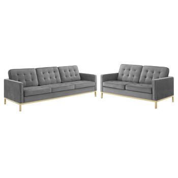 Modway Loft Gold Stainless Steel Leg Performance Velvet Sofa and Loveseat Set EEI-4099-GLD-GRY-SET Gold Gray
