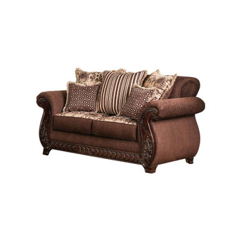 Furniture of America IDF-6109-LV Merzen Traditional Fabric Upholstered Loveseat in Brown