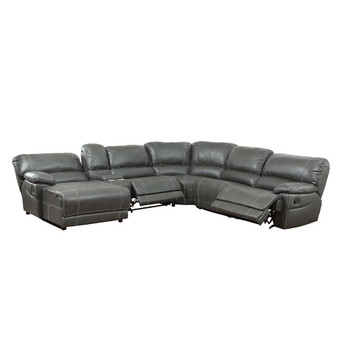 Furniture of America IDF-6131GY-SEC Leora Transitional Faux Leather U-Shape Recliner Sectional in Gray