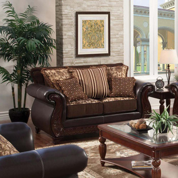 Furniture of America IDF-6106-LV Drala Traditional Faux Leather Upholstered Loveseat in Dark Brown