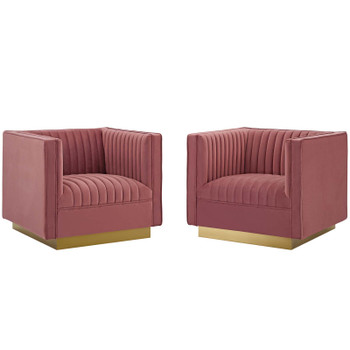 Modway Sanguine Vertical Channel Tufted Upholstered Performance Velvet Armchair Set of 2 EEI-4145-DUS Dusty Rose