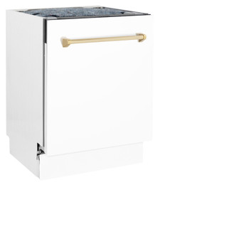 ZLINE Autograph Edition 24" 3rd Rack Top Control Tall Tub Dishwasher in White Matte with Gold Handle, 51dBa (DWVZ-WM-24-G)