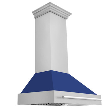 ZLINE 36" Stainless Steel Range Hood with Blue Matte Shell and Stainless Steel Handle