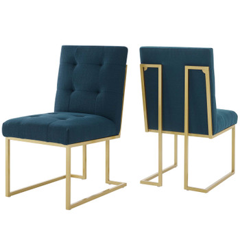 Modway Privy Gold Stainless Steel Upholstered Fabric Dining Accent Chair Set of 2 EEI-4151-GLD-AZU Gold Azure