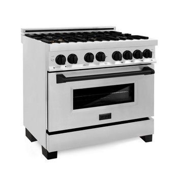 ZLINE Autograph Edition 36" 4.6 cu. ft. Dual Fuel Range with Gas Stove and Electric Oven in Stainless Steel with Matte Black Accents (RAZ-36-MB)