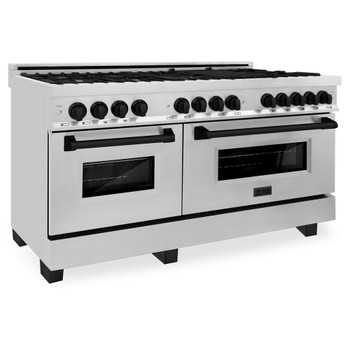 ZLINE Autograph Edition 60" 7.4 cu. ft. Dual Fuel Range with Gas Stove and Electric Oven in Stainless Steel with Matte Black Accents (RAZ-60-MB)