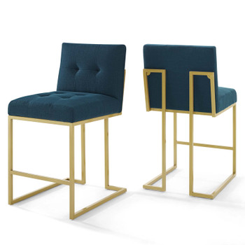 Modway Privy Gold Stainless Steel Upholstered Fabric Counter Stool Set of 2 EEI-4154-GLD-AZU Gold Azure