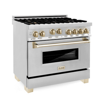 ZLINE Autograph Edition 36" 4.6 cu. ft. Range with Gas Stove and Gas Oven in Stainless Steel with Gold Accents (RGZ-36-G)