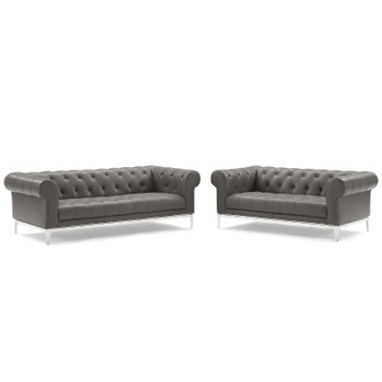 Modway Idyll Tufted Upholstered Leather Sofa and Loveseat Set EEI-4189-GRY-SET