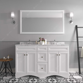 Virtu USA ED-25060-CMRO-WH-001 Talisa 60" Double Bath Vanity in White with Cultured Marble Quartz Top and Sinks