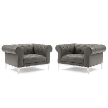 Modway Idyll Tufted Upholstered Leather Armchair Set of 2 EEI-4195-GRY Gray