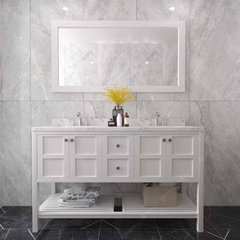 Virtu USA ED-30060-CMSQ-WH Winterfell 60" Bath Vanity in White with Cultured Marble Quartz Top and Sinks