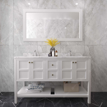 Virtu USA ED-30060-CMSQ-WH-001 Winterfell 60" Bath Vanity in White with Cultured Marble Quartz Top and Sinks