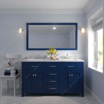 Virtu USA MD-2060-CMSQ-FB-NM Caroline 60" Bath Vanity in French Blue with Cultured Marble Quartz Top