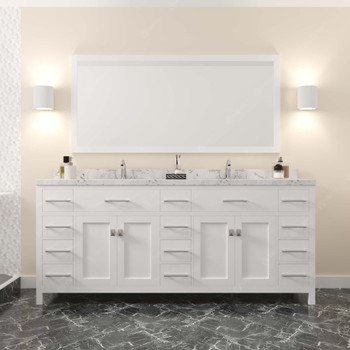 Virtu USA MD-2178-CMSQ-WH-NM Caroline Parkway 78" Bath Vanity in White with Cultured Marble Quartz Top