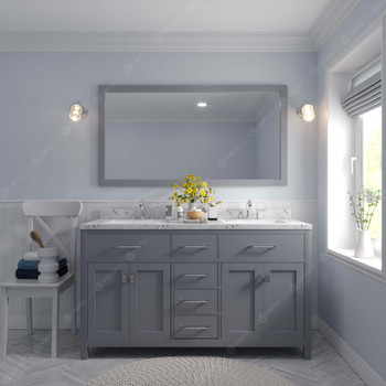 Virtu USA MD-2060-CMSQ-GR-002 Caroline 60" Bath Vanity in Gray with Cultured Marble Quartz Top and Sinks