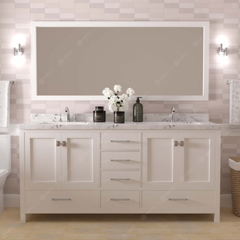 Virtu USA GD-50072-CMSQ-WH-NM Caroline Avenue 72" Bath Vanity in White with Cultured Marble Quartz Top