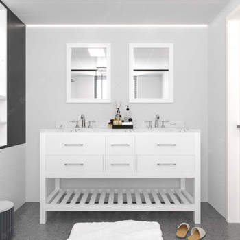 Virtu USA MD-2260-CMSQ-WH Caroline Estate 60" Bath Vanity in White with Cultured Marble Quartz Top