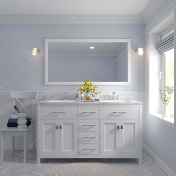 Virtu USA MD-2060-CMSQ-WH-002 Caroline 60" Bath Vanity in White with Cultured Marble Quartz Top and Sinks