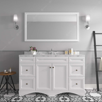 Virtu USA ES-25060-CMRO-WH-002 Talisa 60" Single Bath Vanity in White with Cultured Marble Quartz Top and Sink