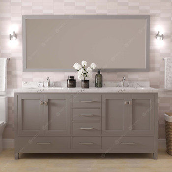 Virtu USA GD-50072-CMSQ-CG-NM Caroline Avenue 72" Bath Vanity in Gray with Cultured Marble Quartz Top