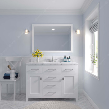 Virtu USA MS-2048-CMSQ-WH-NM Caroline 48" Bath Vanity in White with Cultured Marble Quartz Top and Sink