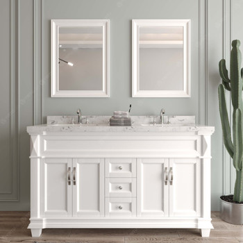Virtu USA MD-2660-CMRO-WH Victoria 60" Bath Vanity in White with Cultured Marble Quartz Top and Sinks