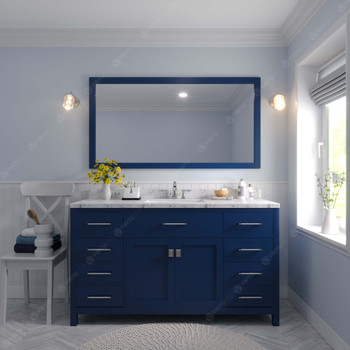 Virtu USA MS-2060-CMRO-FB-002 Caroline 60" Bath Vanity in French Blue with Cultured Marble Quartz Top and Sink