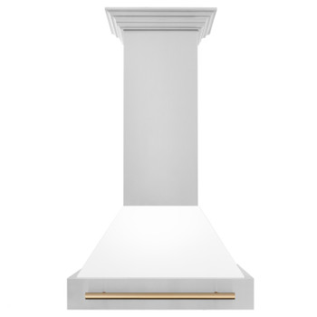 ZLINE 30" Autograph Edition Stainless Steel Range Hood with White Matte Shell and Champagne Bronze Handle 8654STZ-WM30-CB