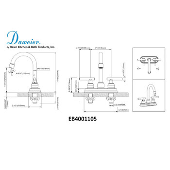 Daweier 4" Centerset Lavatory Faucet with Lever Handles, Brushed Nickel EB4001105BN