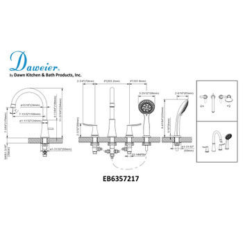 Daweier 8" Widespread Bathtub Faucet with Lever Handles, Chrome & Black EB6357217CB