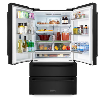 ZLINE 36" 22.5 cu. ft Freestanding French Door Refrigerator with Ice Maker in Fingerprint Resistant Black Stainless Steel RFM-36-BS