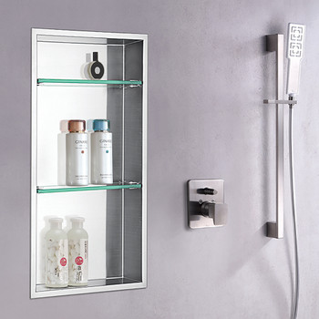 Dawn® Stainless Steel Finished Shower Niche with Two Glass Shelves FNIBN3614