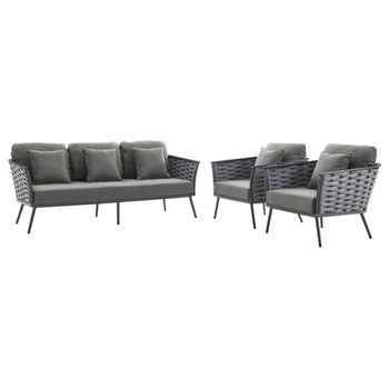 Modway EEI-3165-GRY-SET Stance 3 Piece Outdoor Patio Aluminum Sectional Sofa Set