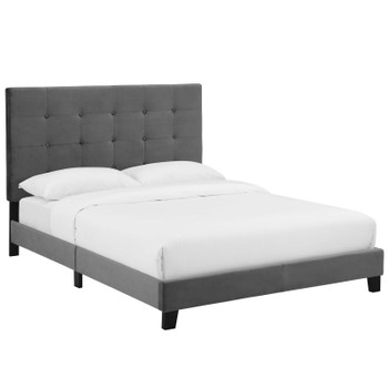 Modway Melanie Queen Tufted Button Upholstered Performance Velvet Platform Bed MOD-5822-GRY Gray