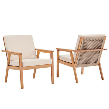 Modway EEI-3994-NAT-BEI Vero Outdoor Patio Ash Wood Armchair Set of 2 - Natural/Beige