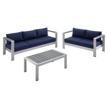 Modway EEI-4313-SLV-SET Shore Sunbrella® Fabric Outdoor Patio Aluminum 3 Piece Set