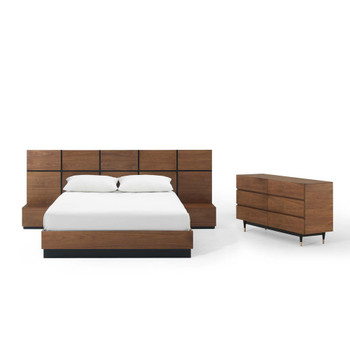 Modway MOD-6296-WAL-SET Caima 4-Piece Bedroom Set - Walnut