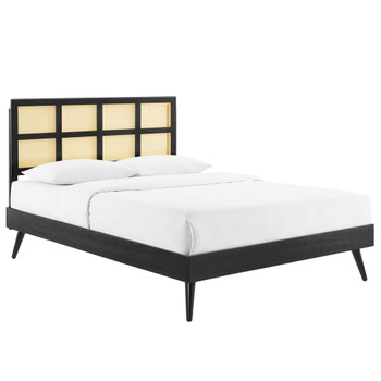 Modway MOD-6694 Sidney Cane and Wood King Platform Bed With Splayed Legs