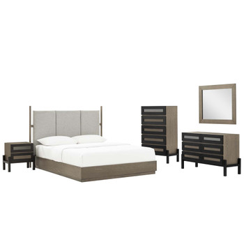 Modway MOD-6959-OAK Merritt 5 Piece Upholstered Bedroom Set - Oak