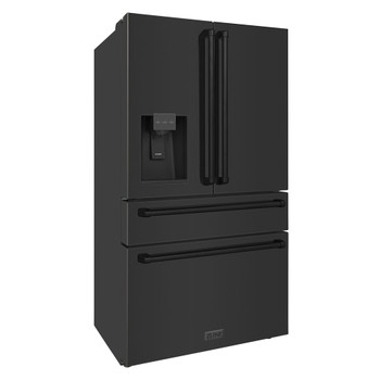 ZLINE 36" 21.6 cu. ft Freestanding French Door Refrigerator with Water and Ice Dispenser in Fingerprint Resistant Black Stainless Steel RFM-W-36-BS